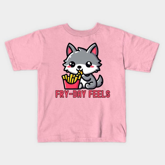 Friday french fries wolf humor Kids T-Shirt by Japanese Fever